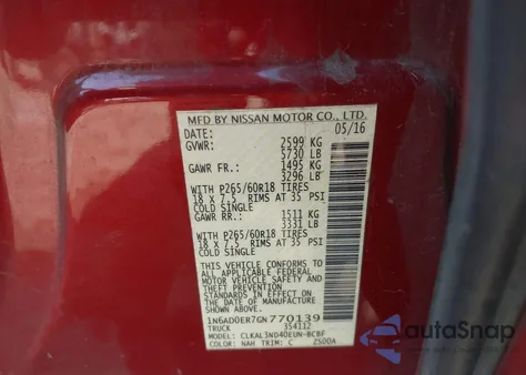 2016 Nissan Frontier Sl from USA, damaged, VIN 1N6AD0ER7GN770139